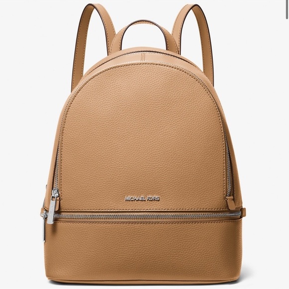 Michael Kors Rhea Medium Pebbled Leather Backpack Peanut - Picture 1 of 11